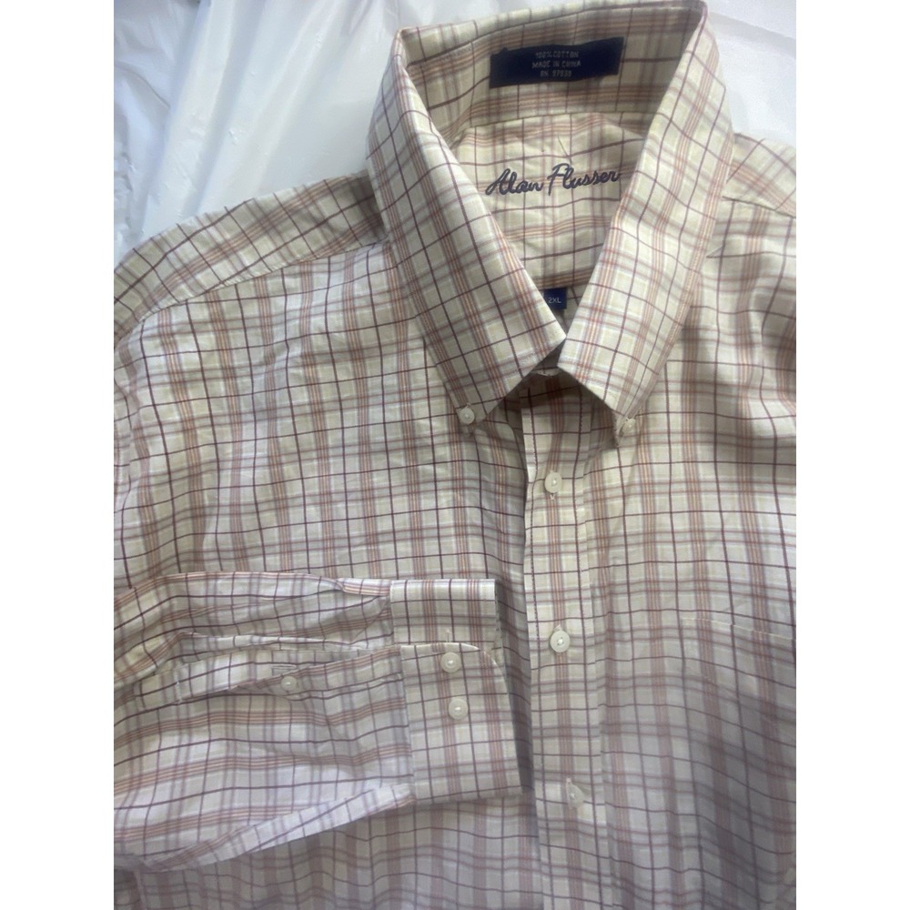 Men's Alan Flusser 100% Cotton Light Plaid Pocketed Shirt-Size 2XL